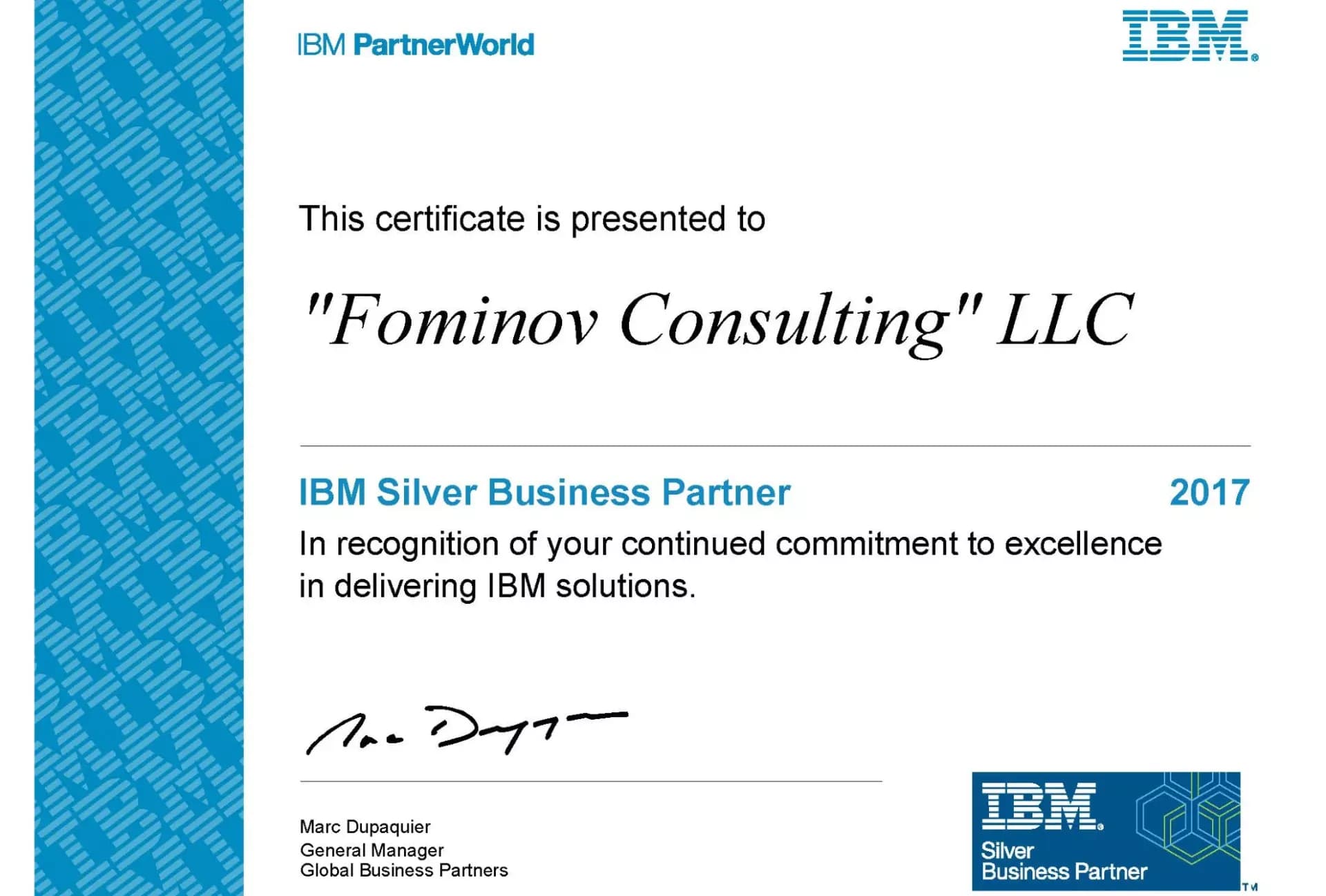 IBM partner certificate